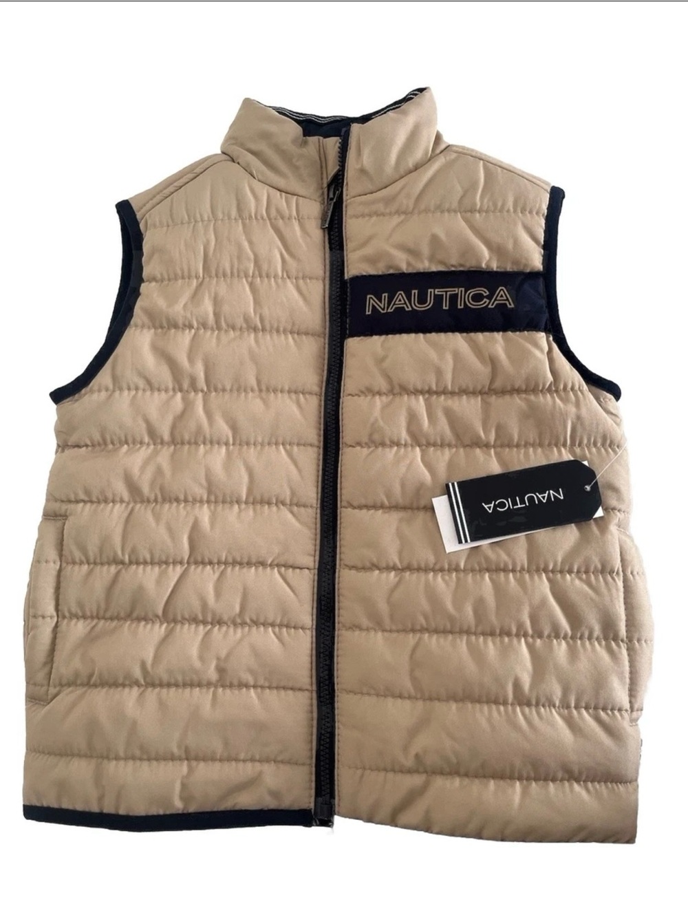 NWT Nautica Toddler Boys Khaki Quilted Puffer Vest Size 2T